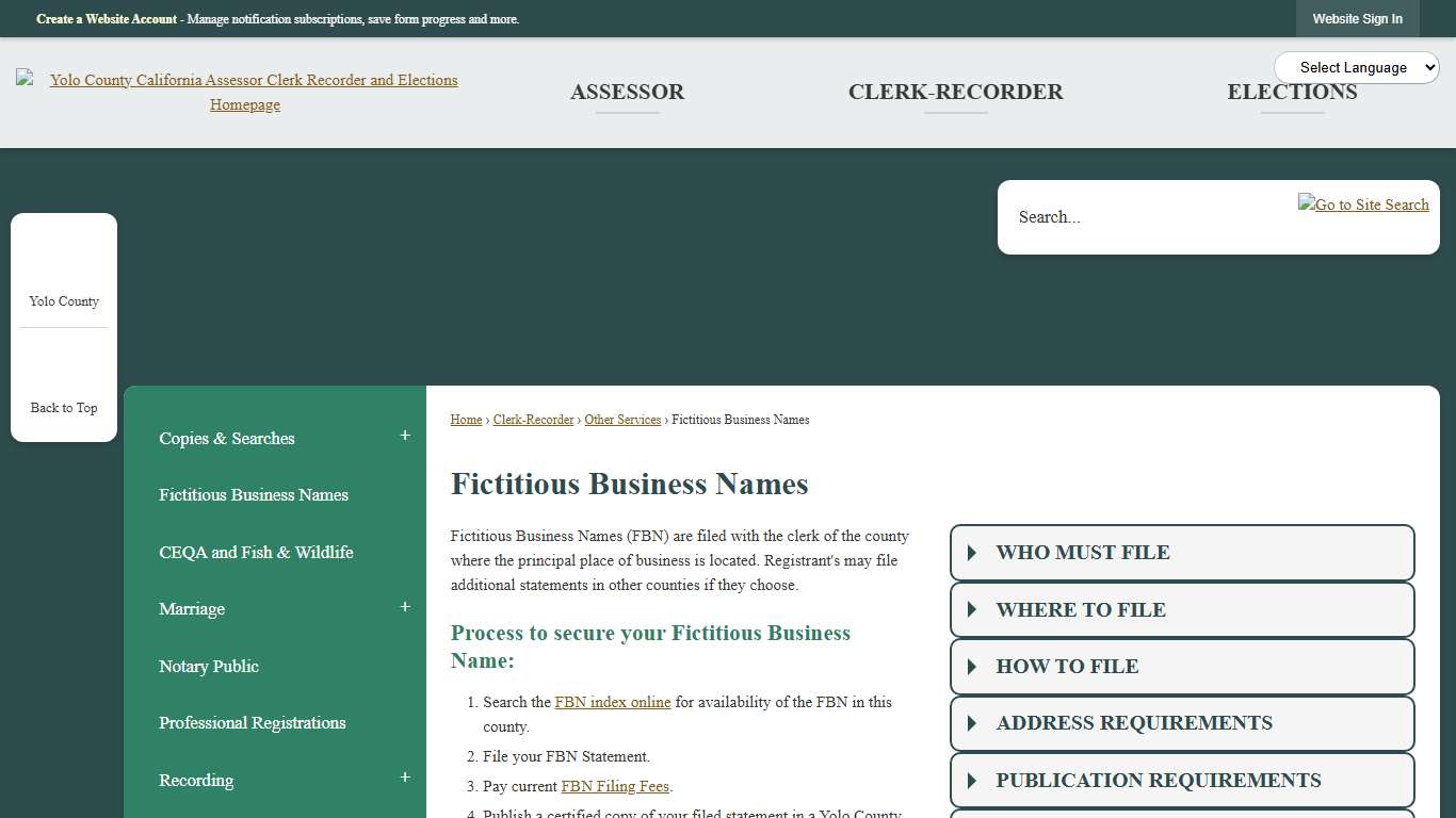 Fictitious Business Names | Yolo County ACE Department, CA
