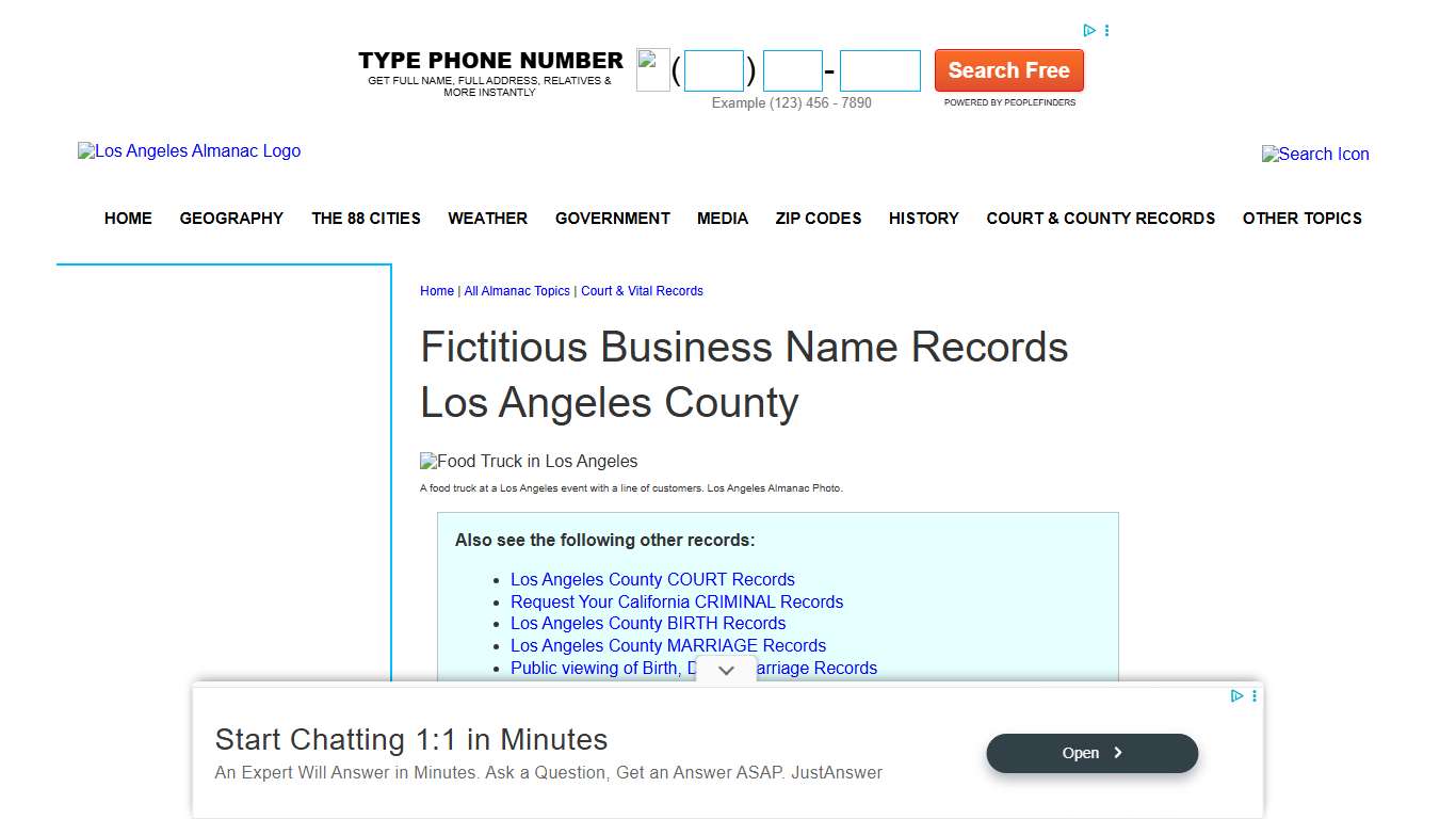 Obtain Fictitious Business Name Records in Los Angeles County, California